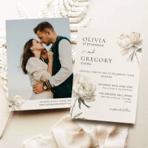 ミニマル金ゴールド牡丹フォト結婚式招待状