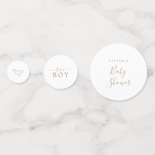 ミニマル金ゴールド男の子のシャワーのテーブル コンフェッティ (正面)