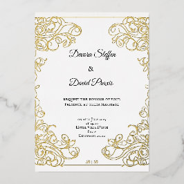 ミニマル金ゴールド箔エレガント加飾招待状 箔招待状