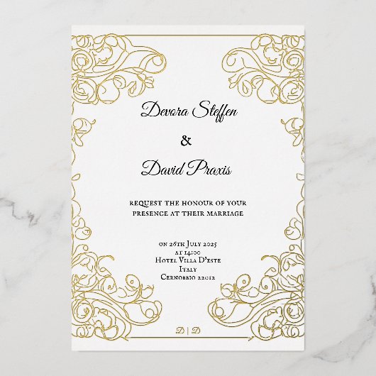 ミニマル金ゴールド箔エレガント加飾招待状 箔招待状 (正面)