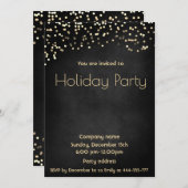 ミニマル金ゴールド紙吹雪会社のホリデーパーティー 招待状 (正面/裏面)