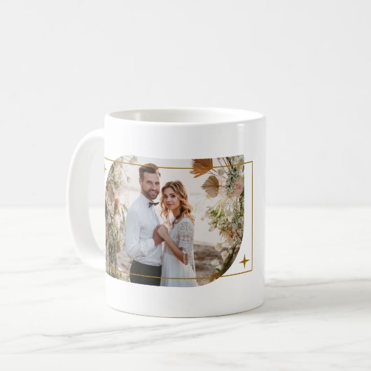 ミニマル金ゴールド結婚クリスマスフォト コーヒーマグカップ (正面左)