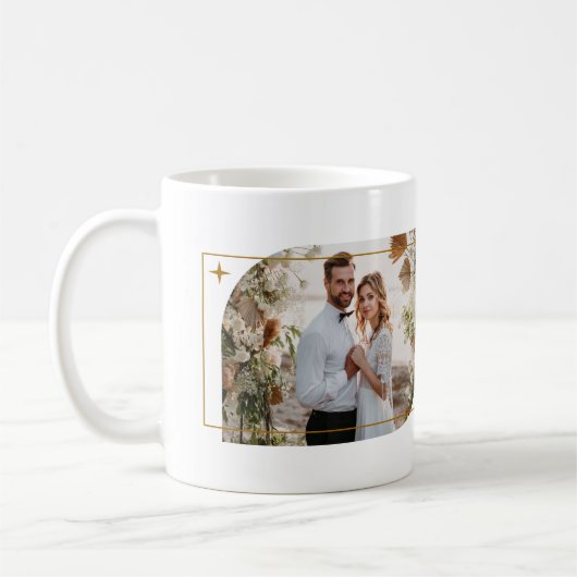 ミニマル金ゴールド結婚クリスマスフォト コーヒーマグカップ (左)