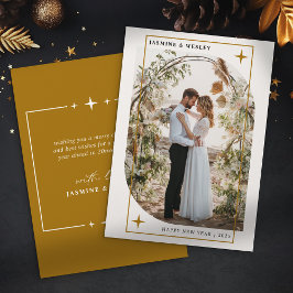 ミニマル金ゴールド結婚クリスマスフォト シーズンカード