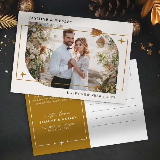 ミニマル金ゴールド結婚クリスマスフォト シーズンポストカード