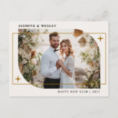 ミニマル金ゴールド結婚クリスマスフォト シーズンポストカード (正面)