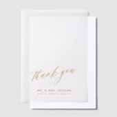 ミニマル金ゴールド結婚スクリプ感謝していトのオーバーレイ ベラム紙招待状 (オフセット)