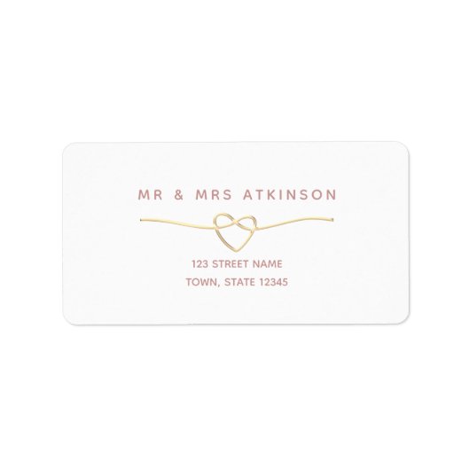 ミニマル金ゴールド結婚ハートのアドレス ラベル (正面)