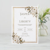 ミニマル金ゴールド結婚フローラ 招待状 (スタンド正面)