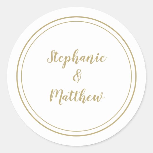 ミニマル金ゴールド結婚ホワイトの新郎新婦のお願い ラウンドシール (正面)
