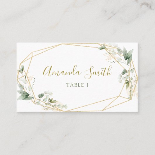 ミニマル金ゴールド緑の幾何学的ベビー開花 プレイスカード (正面)