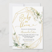 ミニマル金ゴールド緑の幾何学的ベビー開花 招待状 (正面)