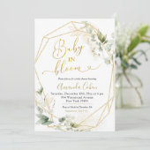 ミニマル金ゴールド緑の幾何学的ベビー開花 招待状 (スタンド正面)
