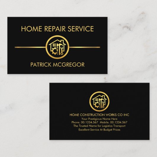 ミニマル金ゴールド線建築ツール 名刺 (正面/裏面)