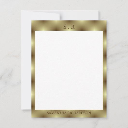 ミニマル金ゴールド縁どモノグラム ノートカード (正面)