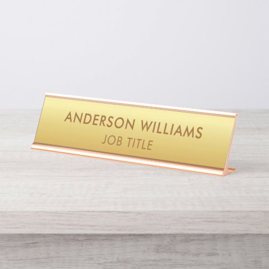 ミニマル金ゴールド背景カスタム デスクネームプレート (正面)