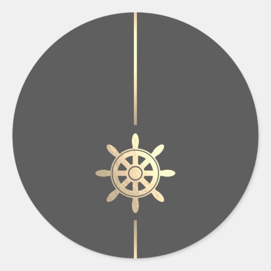 ミニマル金ゴールド船用車輪ラウンドステッカー ラウンドシール (正面)