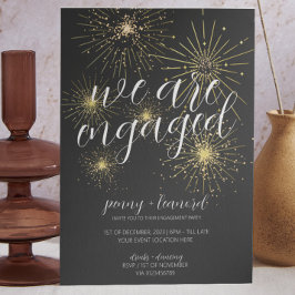 ミニマル金ゴールド花火婚約パーティ 招待状