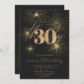 ミニマル金ゴールド花火30歳の誕生日パーティー 招待状 (正面/裏面)