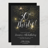 ミニマル金ゴールド花火30歳の誕生日パーティー 招待状 (正面/裏面)