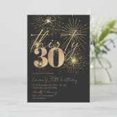 ミニマル金ゴールド花火30歳の誕生日パーティー 招待状 (スタンド正面)