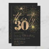 ミニマル金ゴールド花火30歳の誕生日パーティー 招待状 (正面/裏面)