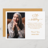 ミニマル金ゴールド誕生日サンキューカード 招待状 (正面/裏面)