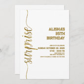 ミニマル金ゴールド驚きの誕生日 招待状 (正面/裏面)