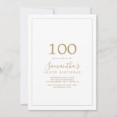 ミニマル金ゴールド100誕生日 招待状 (正面)