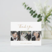 ミニマル金ゴールド3写真テンプレートサンキューカード サンキューカード (スタンド正面)