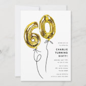 ミニマル金ゴールド60気球60th誕生日パーティー 招待状 (正面)