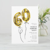 ミニマル金ゴールド60気球60th誕生日パーティー 招待状 (スタンド正面)