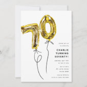 ミニマル金ゴールド70気球70th誕生日パーティー 招待状 (正面)