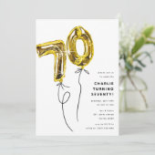ミニマル金ゴールド70気球70th誕生日パーティー 招待状 (スタンド正面)