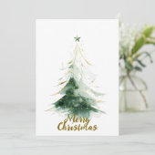 ミニマル金ゴールド&グリーンウォーター色クリスマスツリー シーズンカード (スタンド正面)