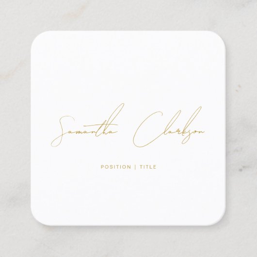 ミニマル金ゴールド&ベージュ手書きスクリプトQRコード スクエア名刺 (正面)