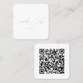 ミニマル金ゴールド&ベージュ手書きスクリプトQRコード スクエア名刺 (正面/裏面)