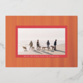 ミニマル金ゴールド&レッドピンストライプクリスマスフォト 箔シーズンカード (正面)