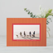 ミニマル金ゴールド&レッドピンストライプクリスマスフォト 箔シーズンカード (立ち正面)