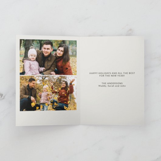 ミニマル金ゴールド「HO HO HO」写真クリスマス シーズンカード (内部)