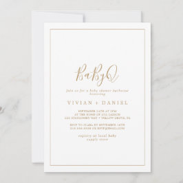 ミニマル金ゴールドBabyQベビーシャワーバーベキュー 招待状