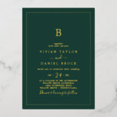ミニマル金箔 |エメラルドモノグラム結婚ズ 箔招待状 (正面)
