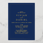 ミニマル金箔 |ネイビースタイル結婚日付 箔招待状 (正面)