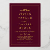 ミニマル金箔 |ブルゴーニュはっきりしたの名結婚前 箔招待状 (正面)