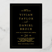ミニマル金箔 |黒いはっきりした名結婚前 箔招待状 (正面)