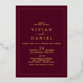 ミニマル金箔 | Burgundyフォトバック結婚ズ 箔招待状 (正面)