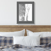 ミニマル鉛筆スケッチ白黒花 キャンバスプリント (インサイチュ (寝室))