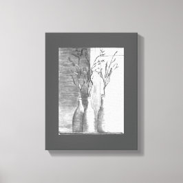 ミニマル鉛筆スケッチ白黒花 キャンバスプリント