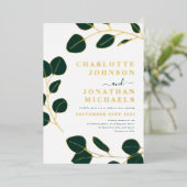 ミニマル離れススタイリッシュの濃い緑と金ゴールド 箔招待状 (立ち正面)