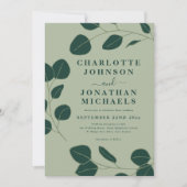 ミニマル離れスユーカリ結婚の緑 招待状 (正面)